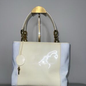 CHRISTIAN DIOR Calfskin Maris Pearl Handle Bag Beige